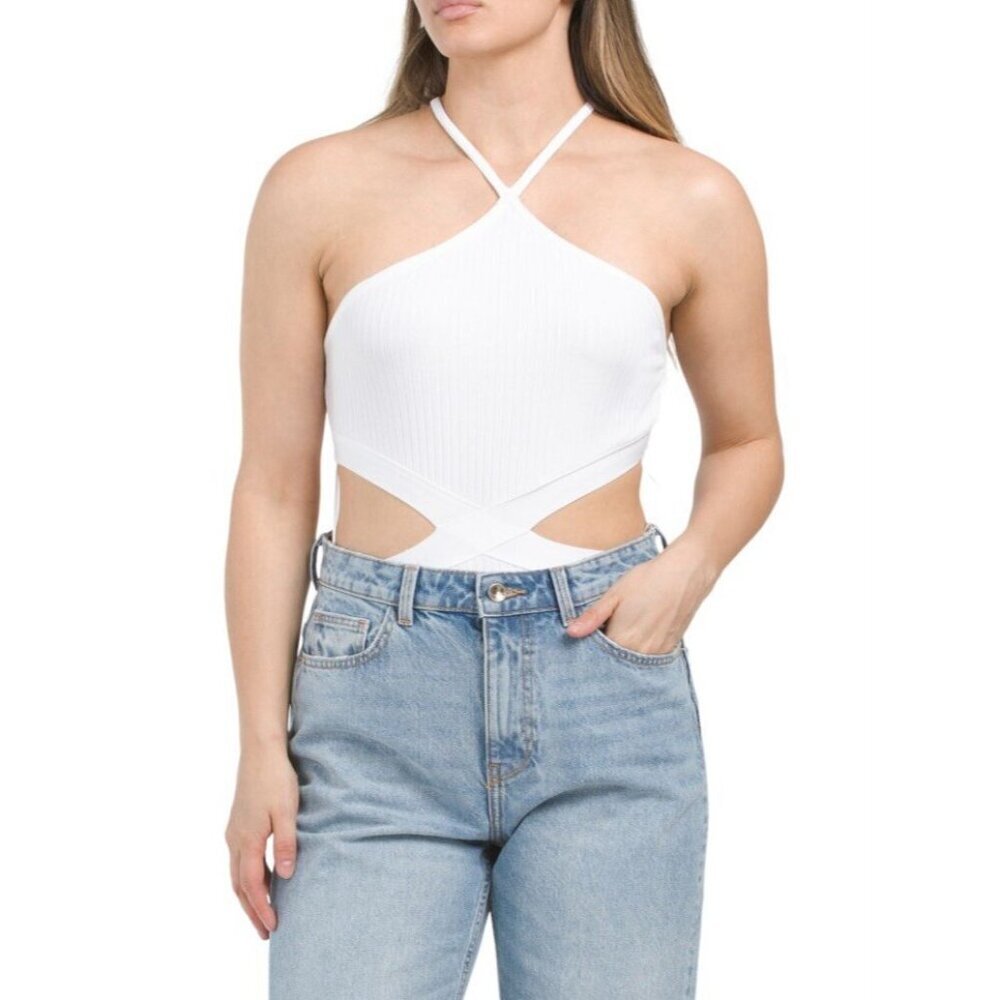 Zara Ribbed Cotton Blend Cut Out Bodysuit Women’s White Size S - Small - NWT - Picture 3 of 16